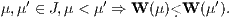 μ,μ′ ∈ J,μ < μ′ ⇒ W (μ)<.W (μ′).